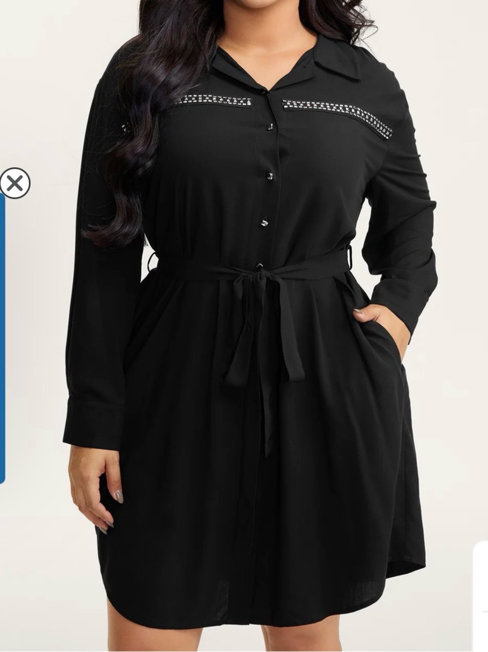 Penningtons Black Long-Sleeve Button Shirt Dress with Tie Waist
